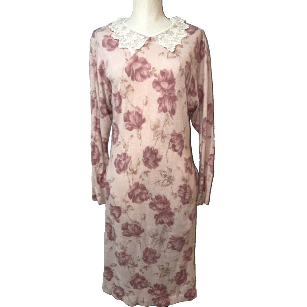 Regina Kravitz Vintage Floral Midi Sweater Dress size M Lace Collar Romantic